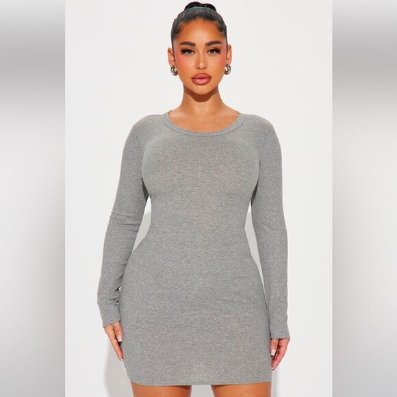 Rhiannon Ribbed Mini Dress - Grey Size Medium - Picture 2 of 4